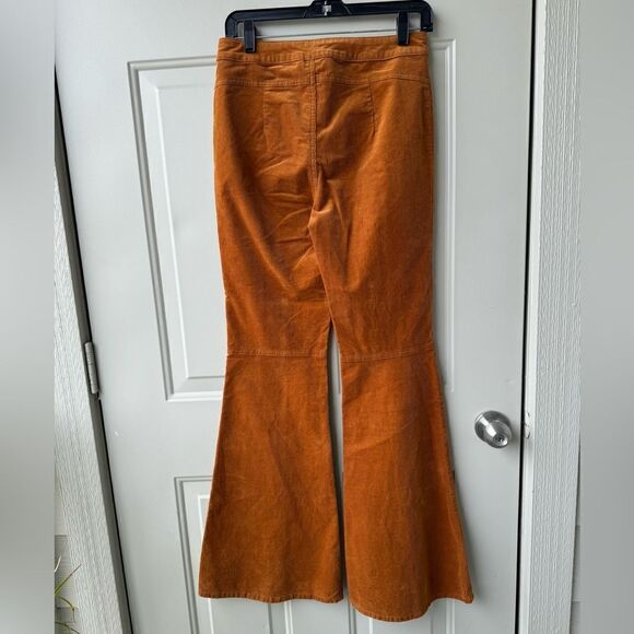 Sold❗️Free People Corduroy Flare Pants Sz 4 High Rise Cognac Orange Boho Hippie - Picture 4 of 7